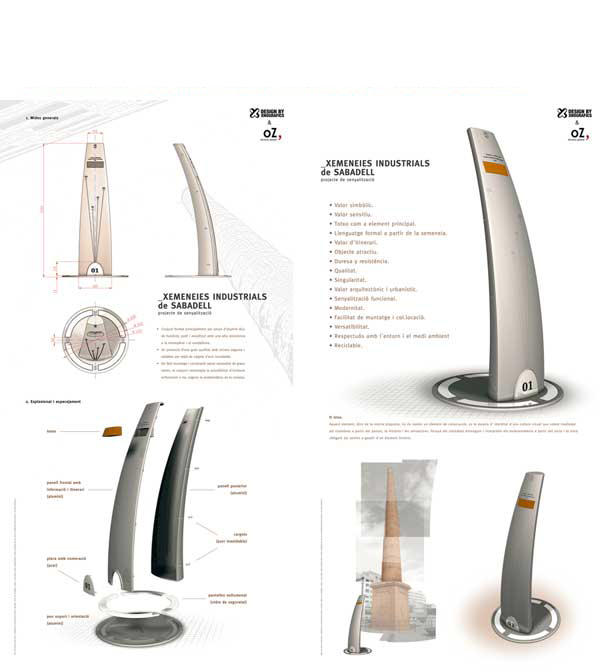 Balisa informativa conmemorativa de les ximeneilles de Sabadell. Disseny Industrial.